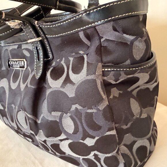 Authentic Coach Signature Shoulder Bag – Black/Grey, 13" x 8.5" x 6" - Picture 3 of 12